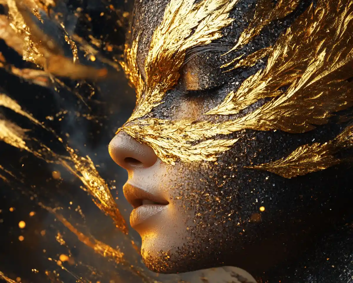 Epic gold and black abstract digital illustration artwork