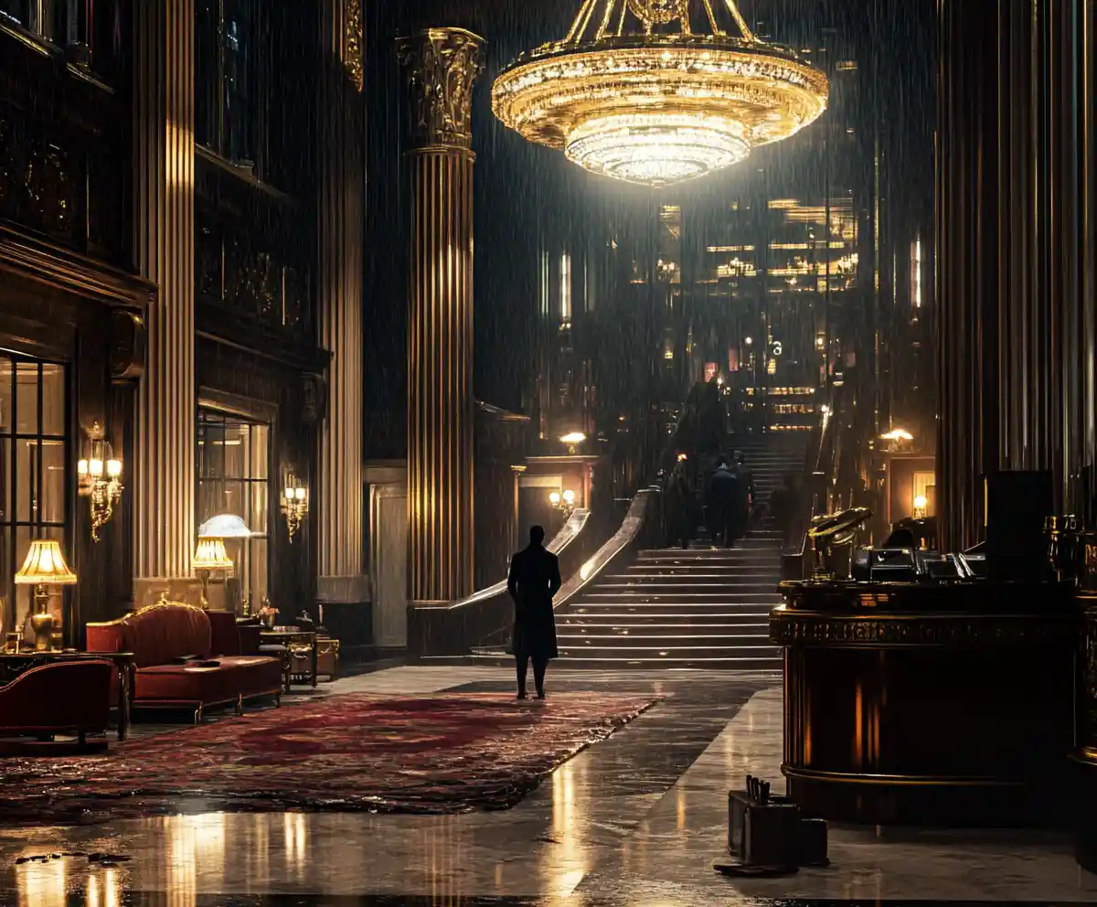 Noir Hotel Lobby With Secretive Late Night Guests
