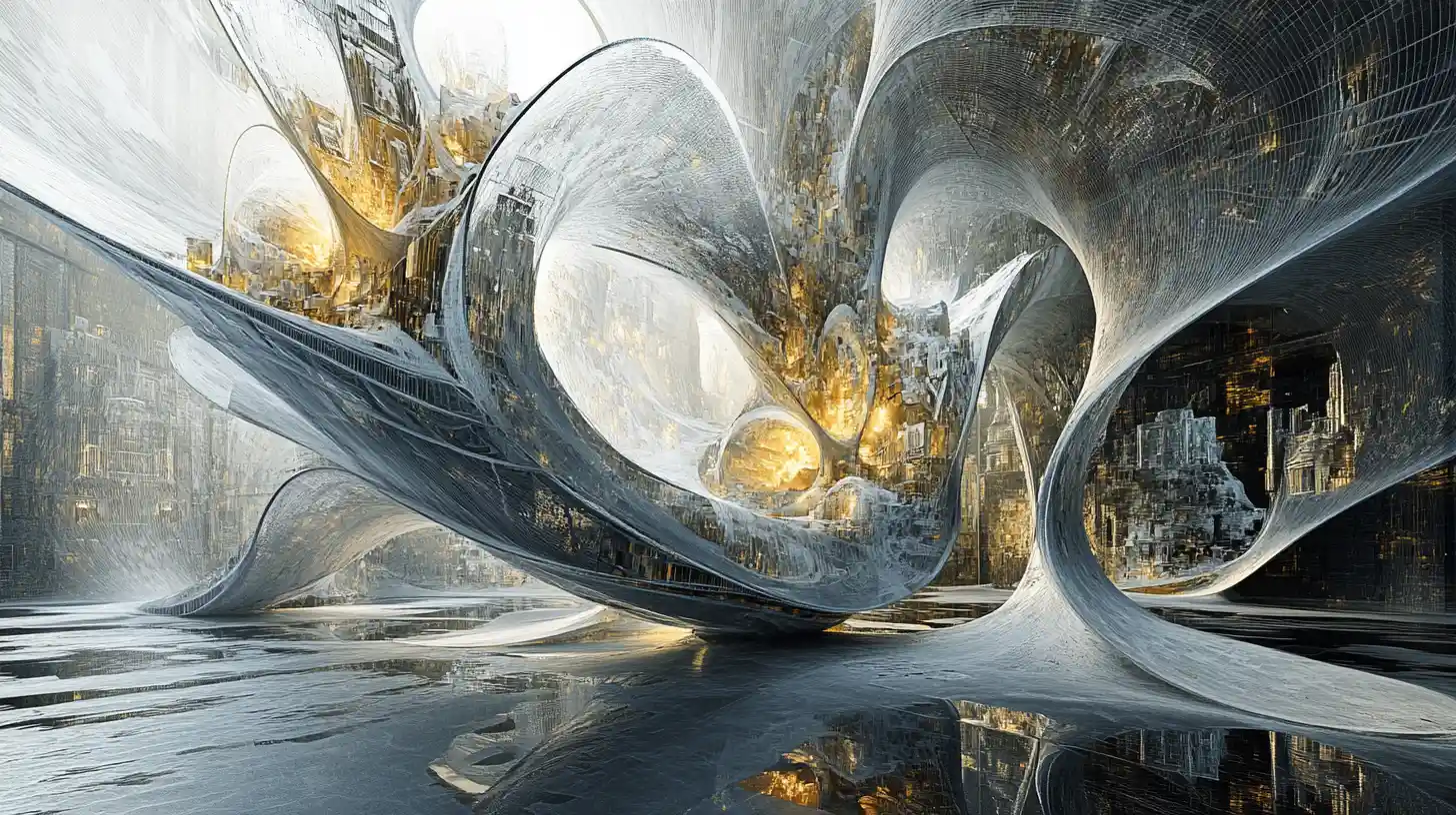Translucent organic blooms with inner architectural fragments
