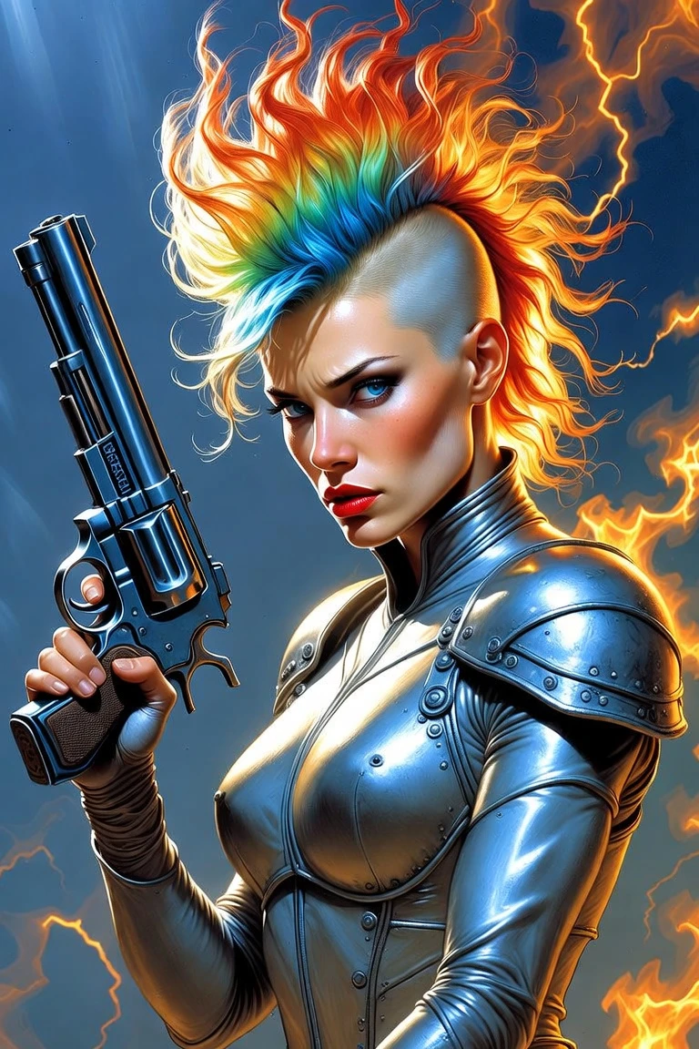 Fierce female warrior facing supernatural demons in battle