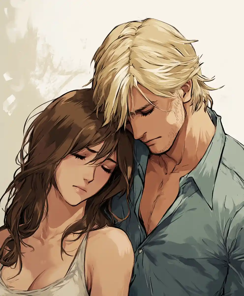 Sad muscular man with woman in a quiet bedroom