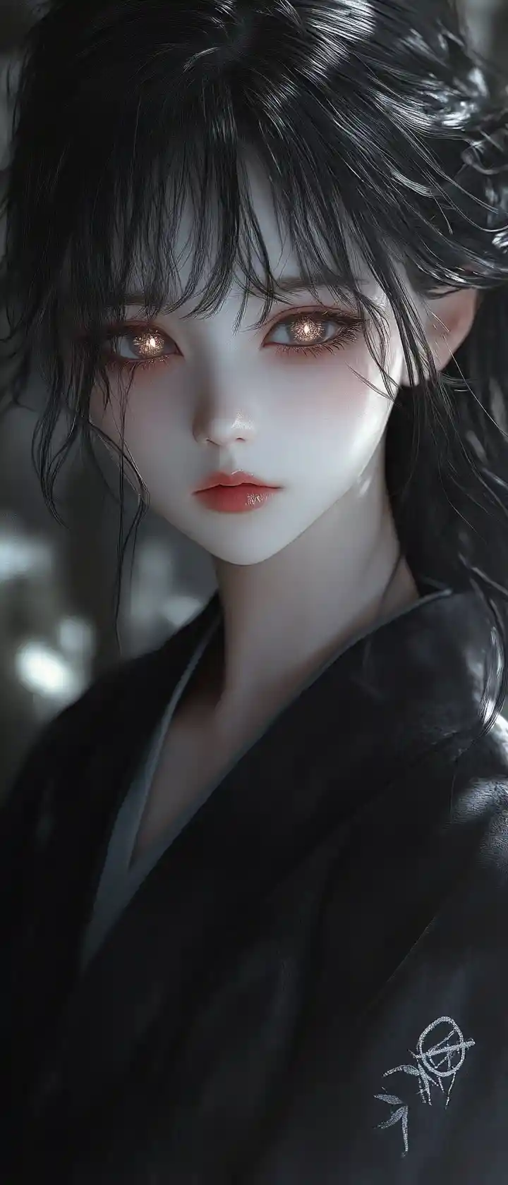 Sad 3D anime girl with glowing unearthly eyes