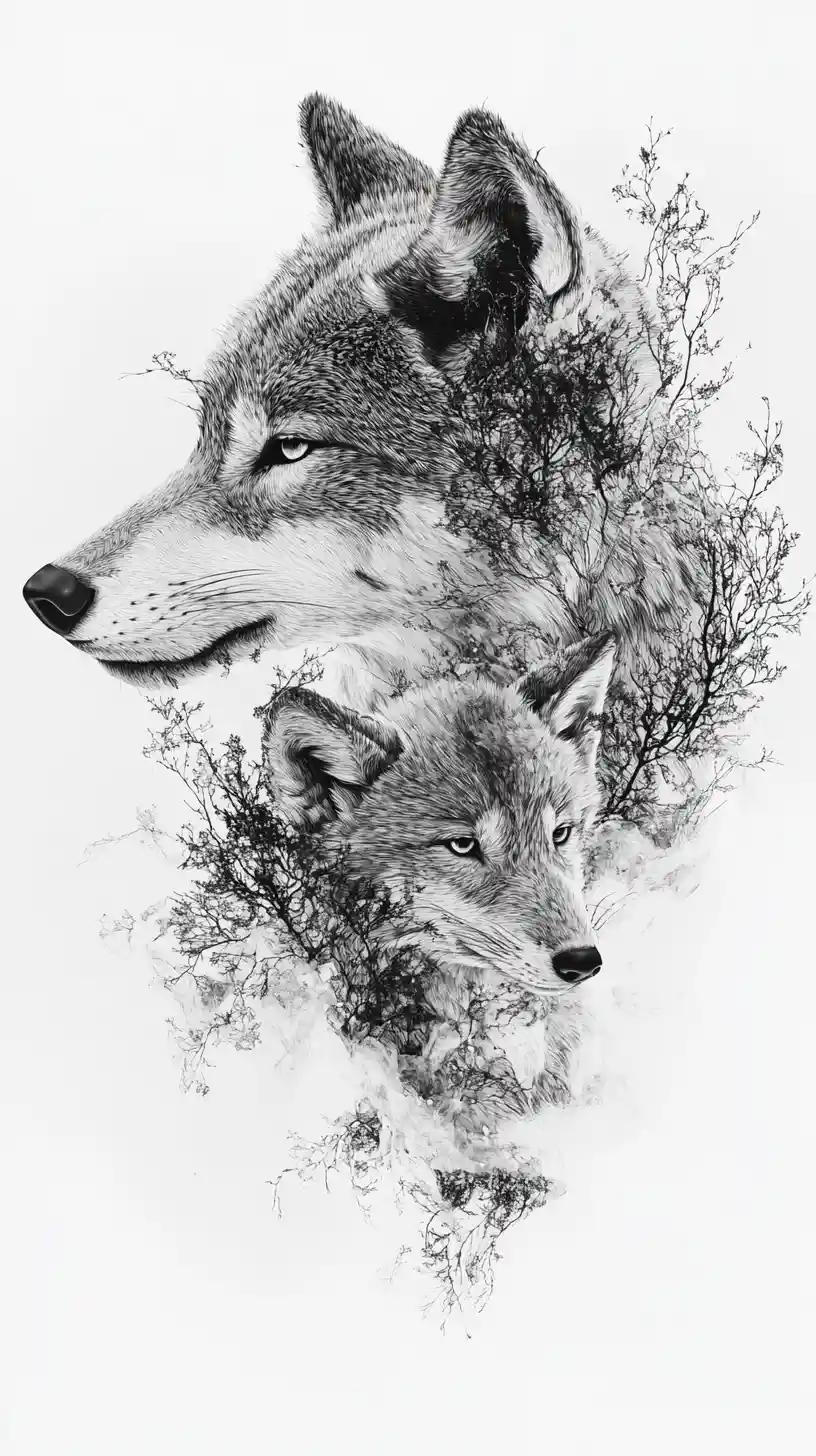 Wolf And Young Partially Dissolving Into Shared Particles