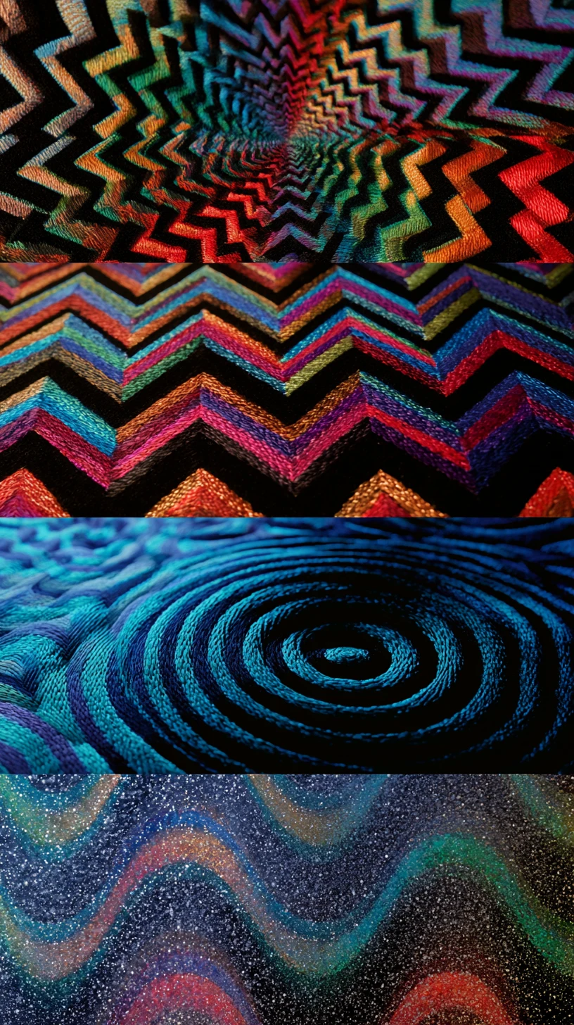 Colorful geometric op art illusion with shimmering sequins