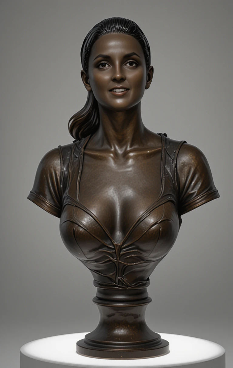 Bronze bust of a contemplative woman under dramatic studio light