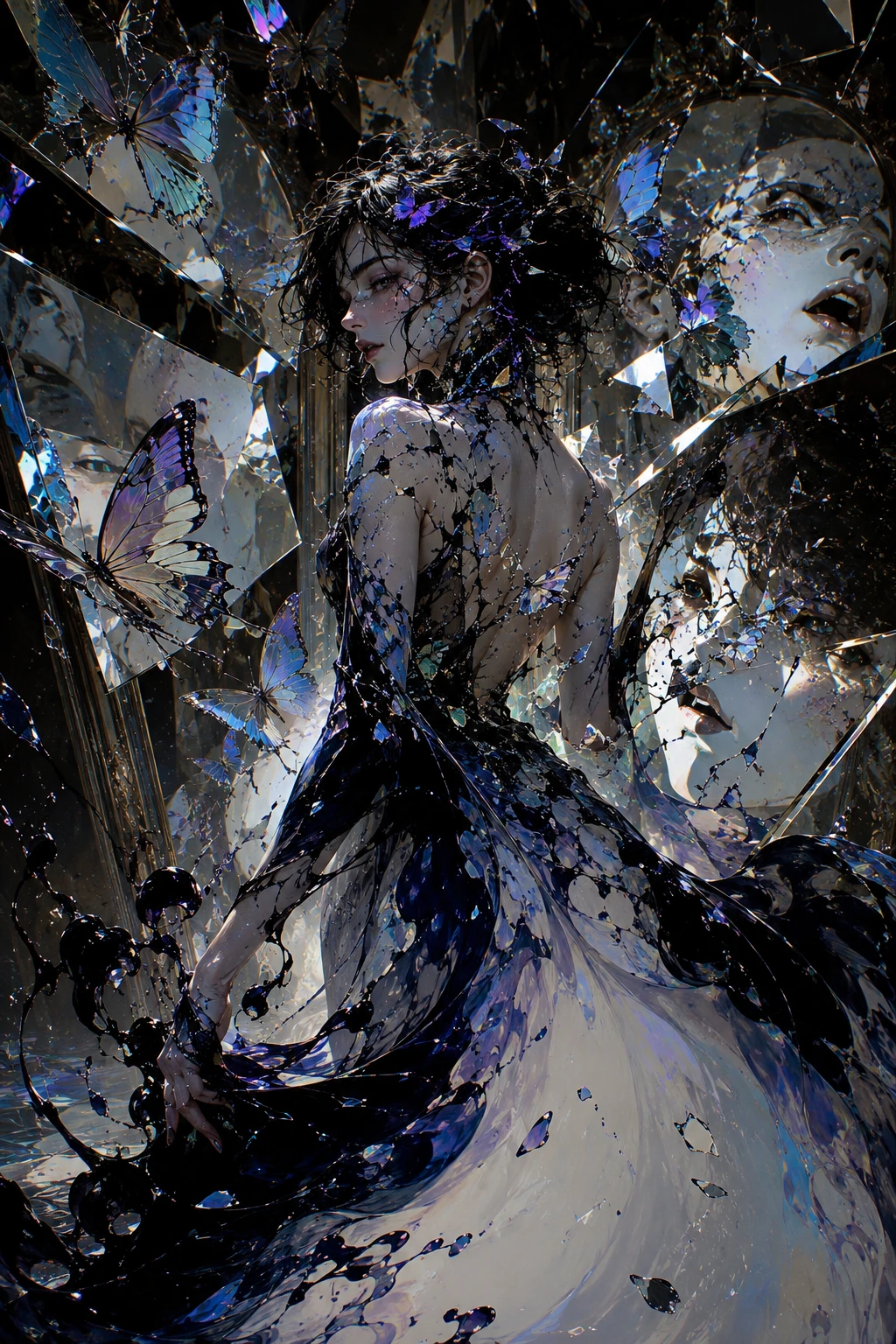 Glass butterflies dancing amid laughing reflective mirrors