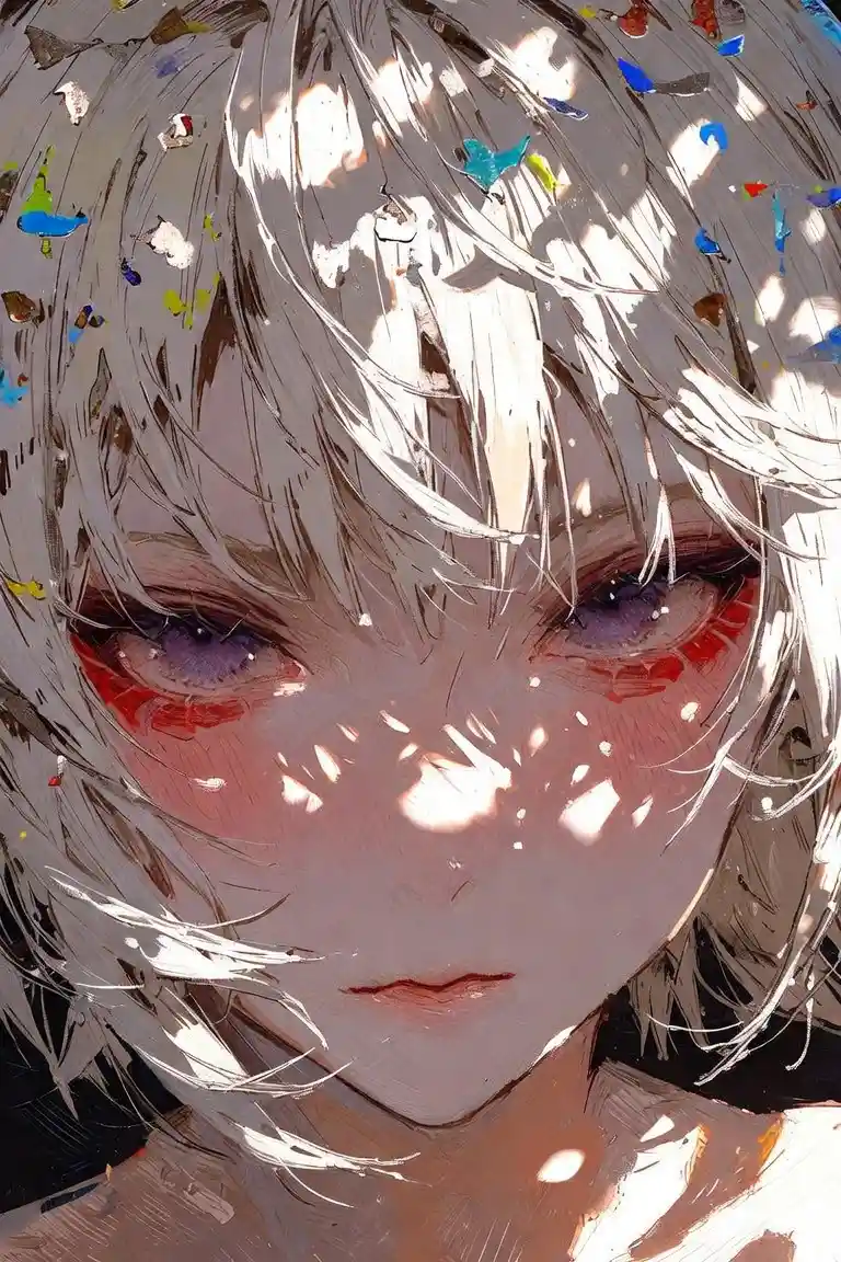 Anime girl portrait in impasto oil with dramatic light
