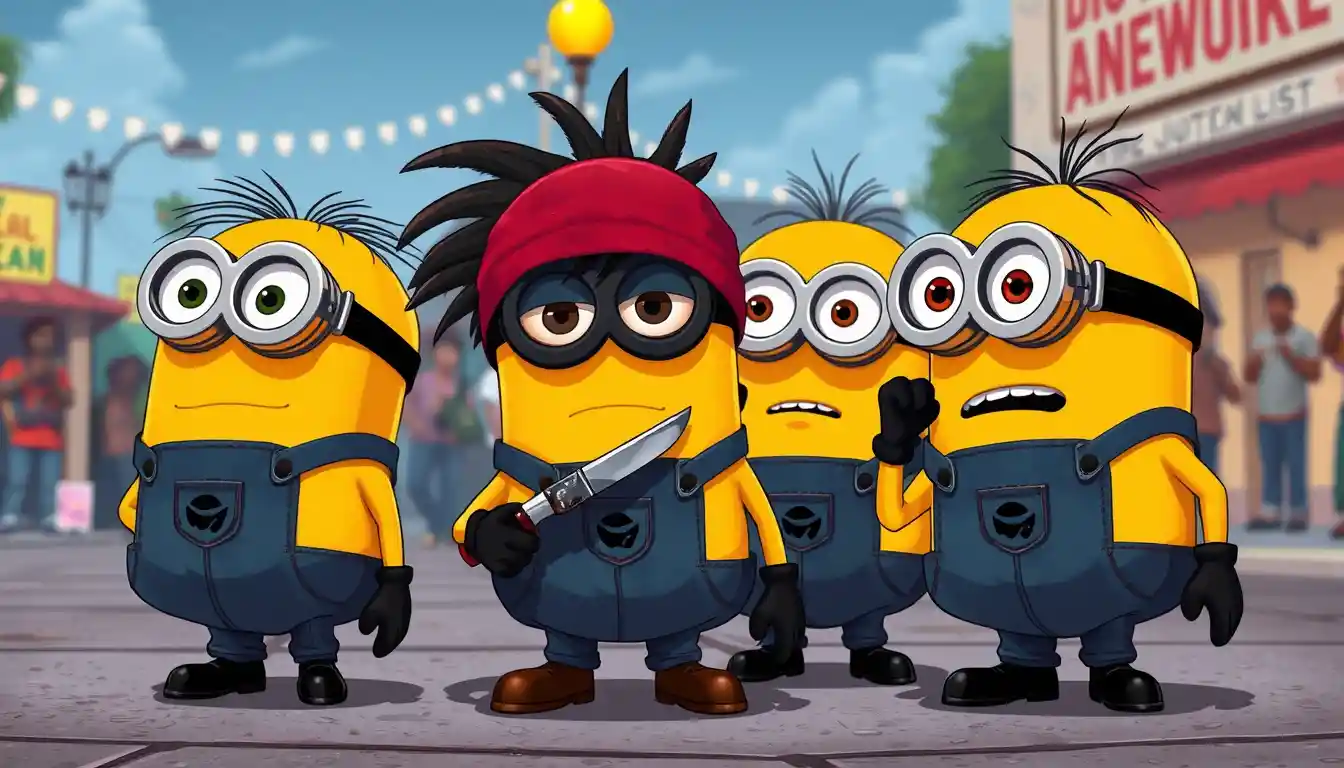 Minions In Ghostface Masks With A Knife In A Dark Scene
