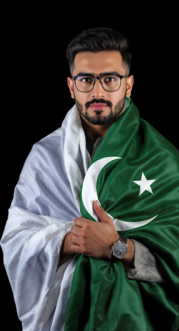 Proud Pakistani man with national flag in dramatic portrait