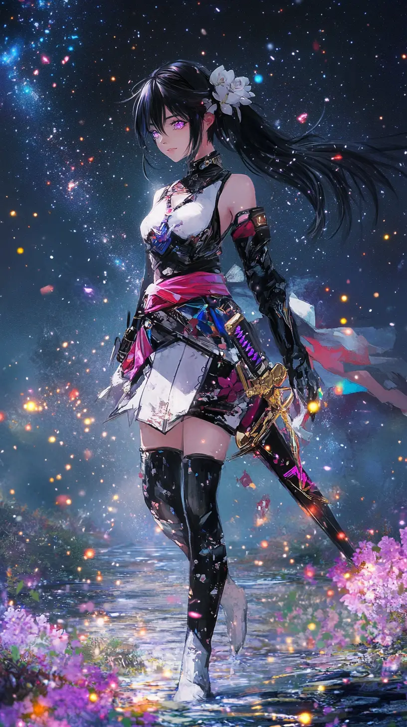 草地上的龍鱗鎧甲動漫少女
