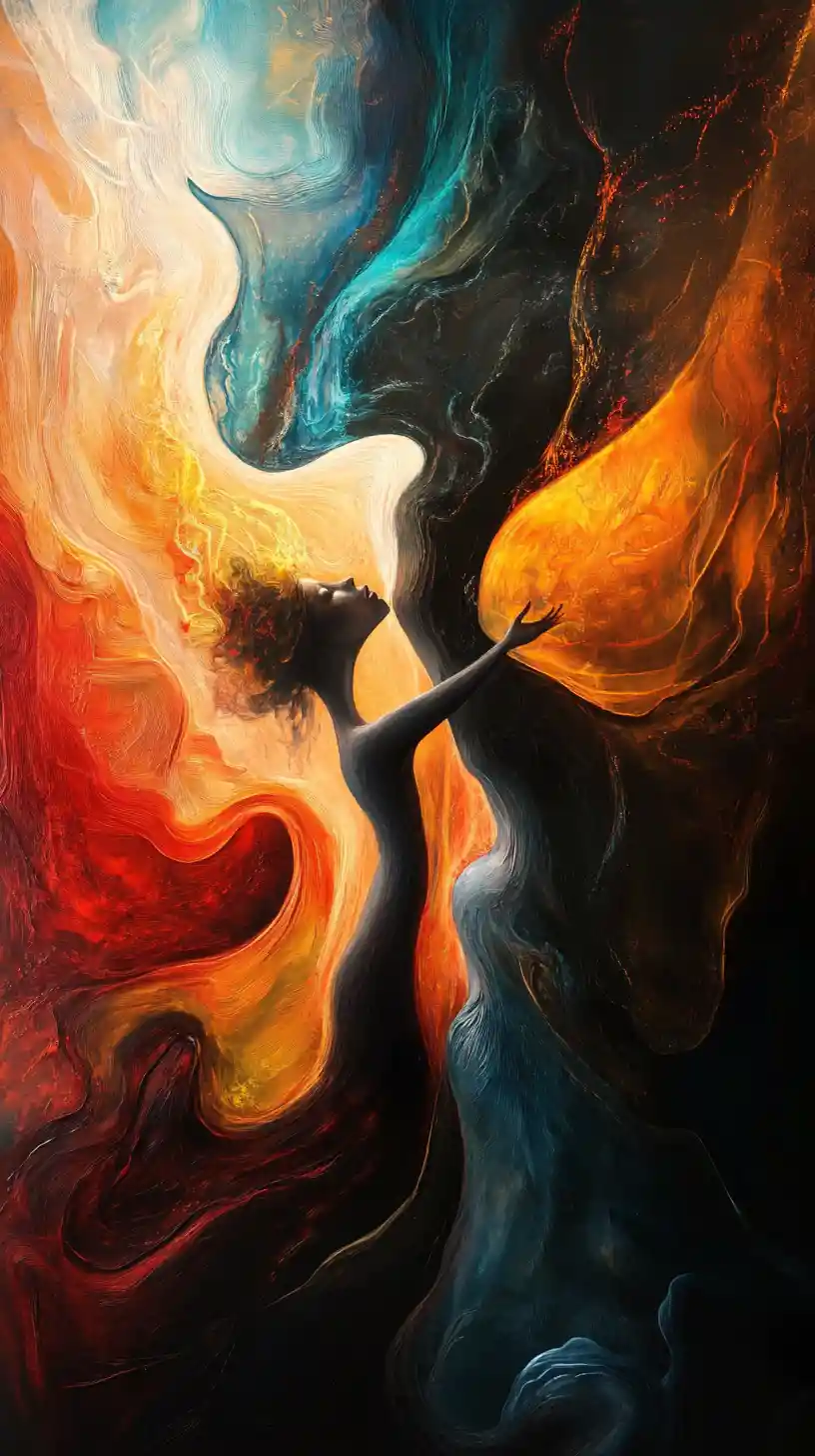 Two lovers standing together in intense romantic devotion