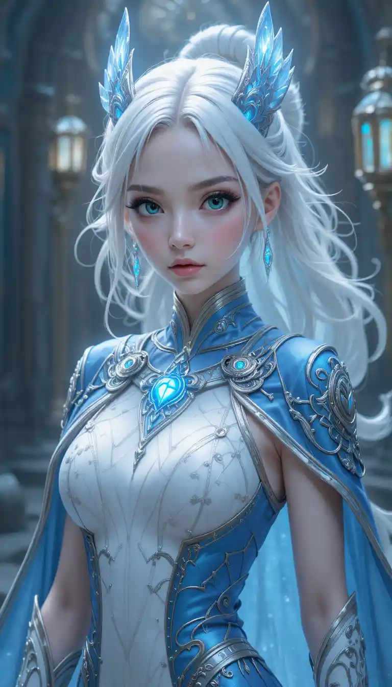 Elegant horned anime girl in flowing eliatrope robes