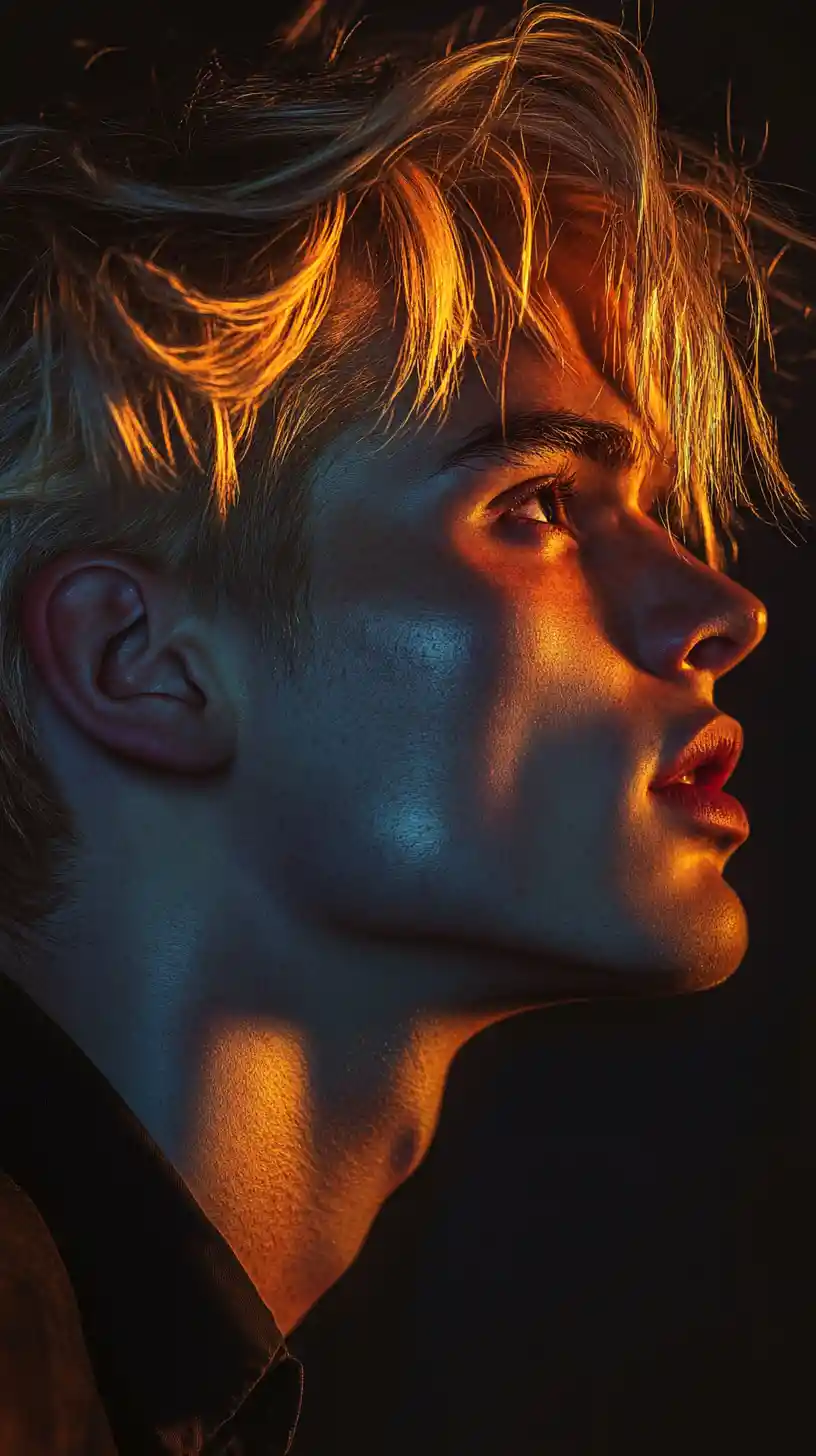 Intense portrait of a young blond man in dramatic light
