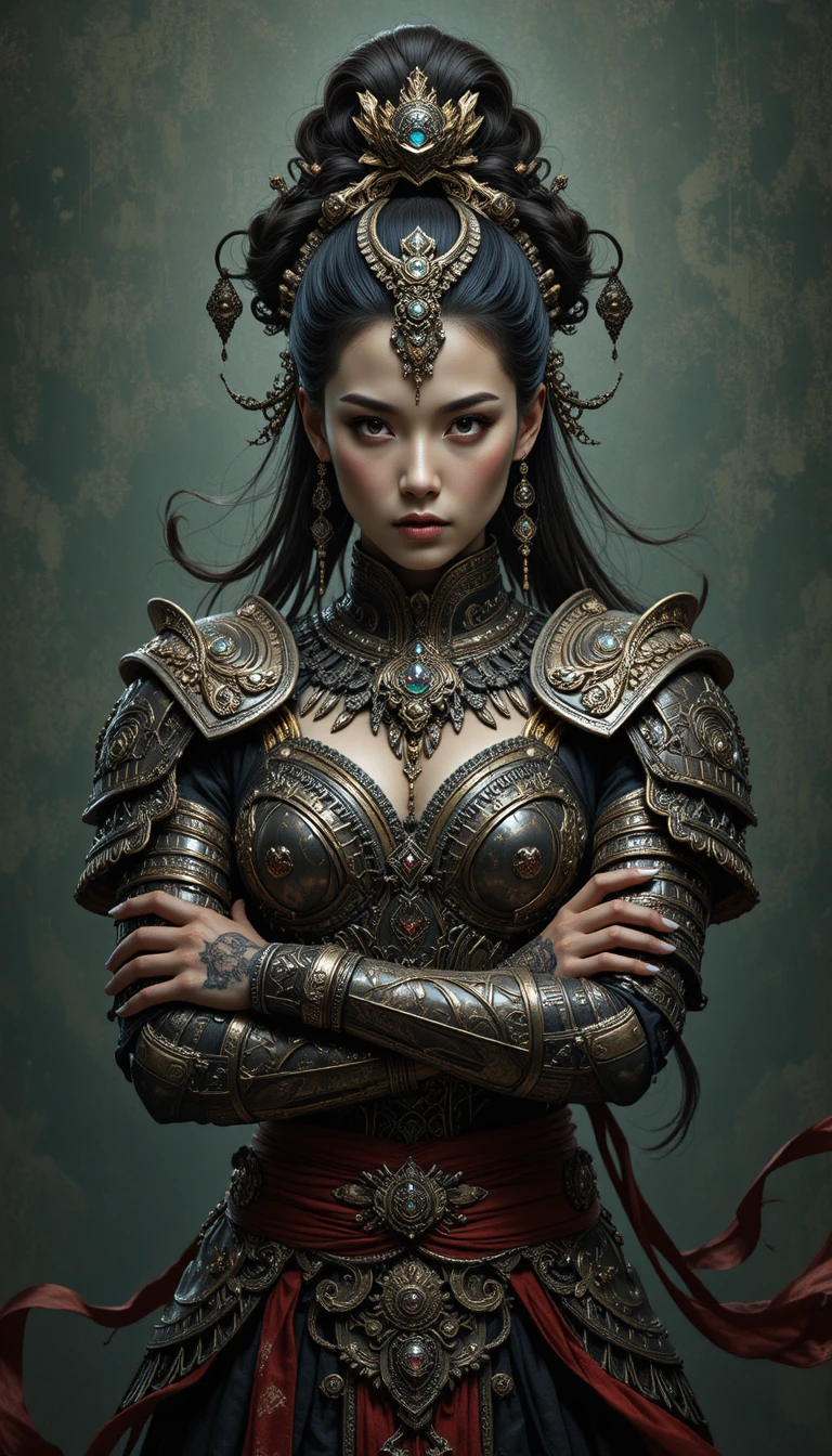 Regal fantasy warrior woman in ornate ceremonial armor