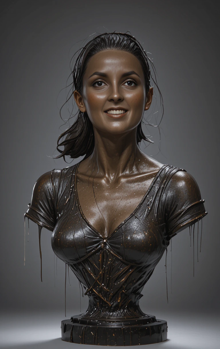 Bronze bust of a contemplative woman on white background