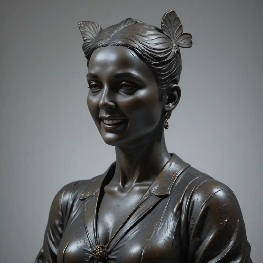 Bronze bust of a contemplative woman in formal suit