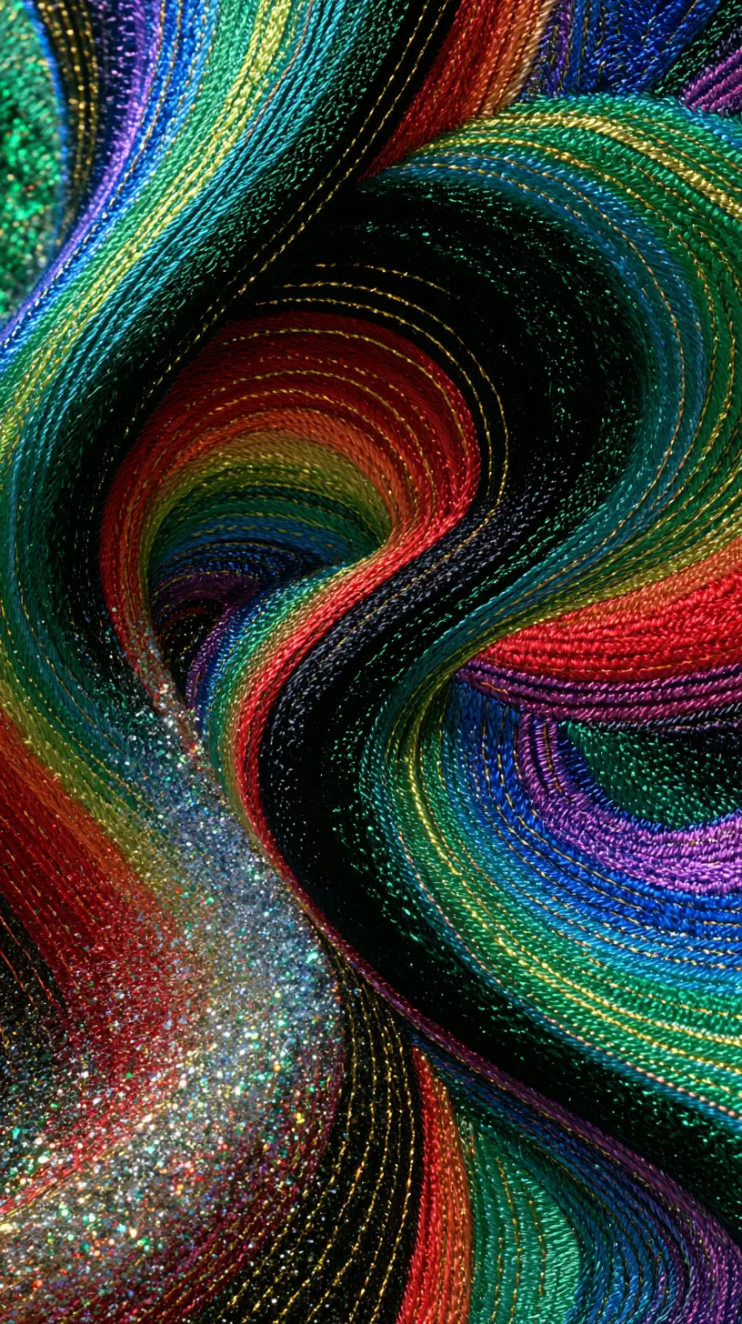 Colorful op art illusion with sequined geometric patterns