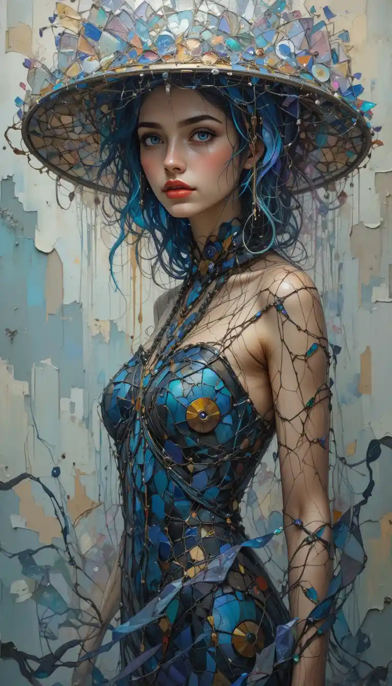 Vibrant semi abstract portrait of a young woman