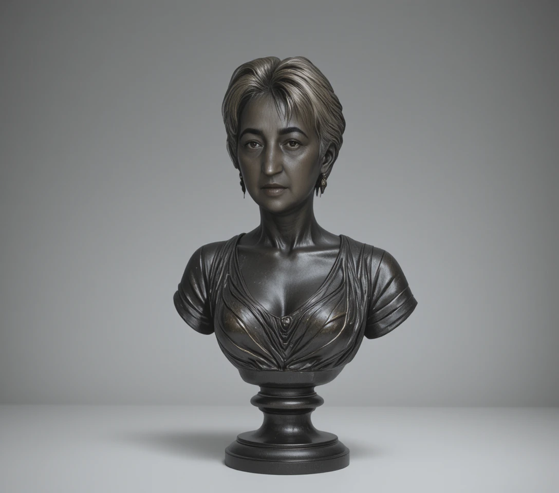 Bronze female bust on ornate louis xiv chest of drawers