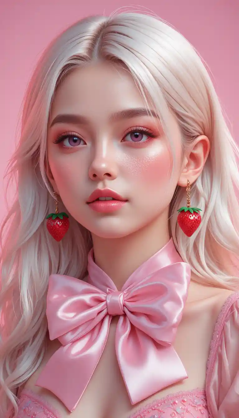 Pastel portrait of a kawaii girl with platinum hair