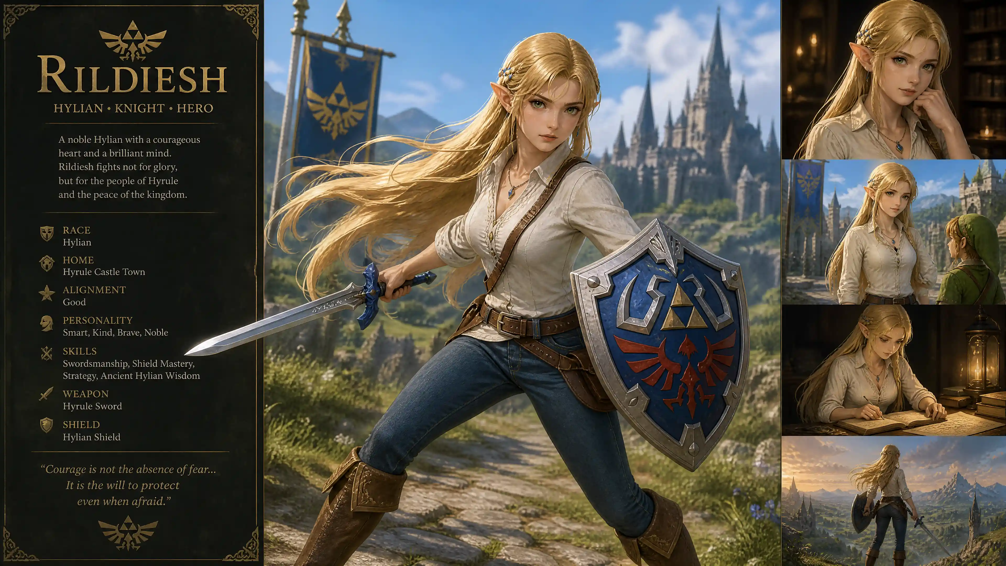 Blonde fantasy warrior woman with sword and shield
