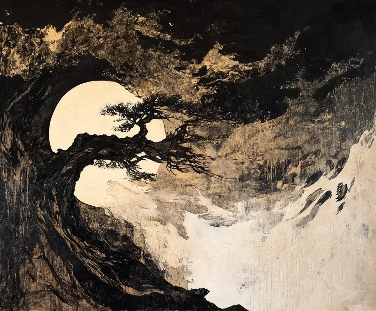 Ink washed abstract forms in warm sepia tones