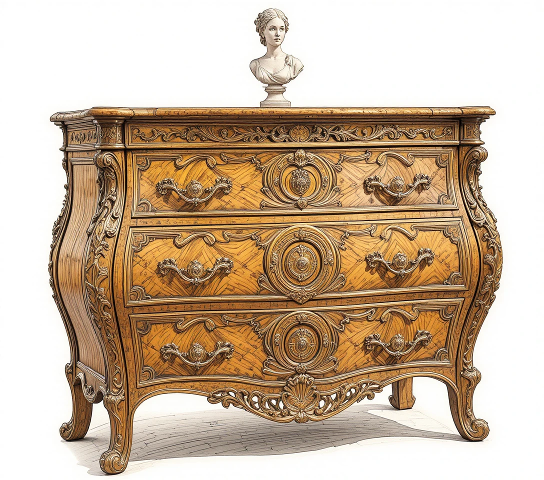 Elegant louis xiv style chest of drawers with bust