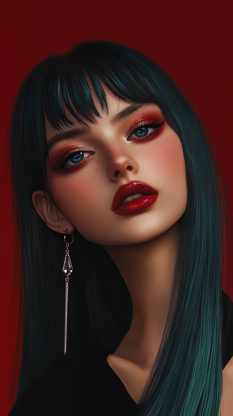 Anime girl portrait with teal hair and blue eyes