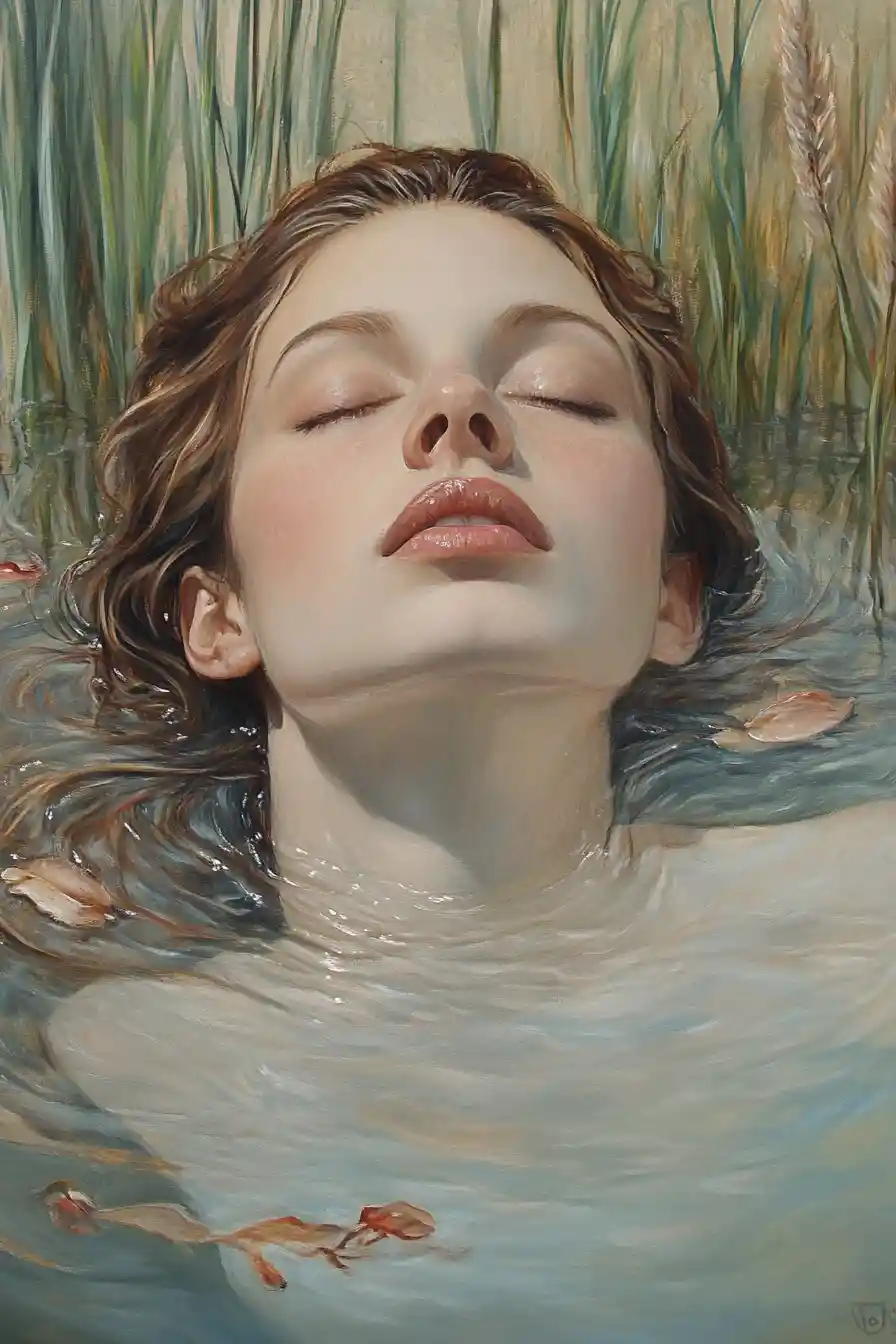 Serene Woman Floating On A Sunlit Lake Surface