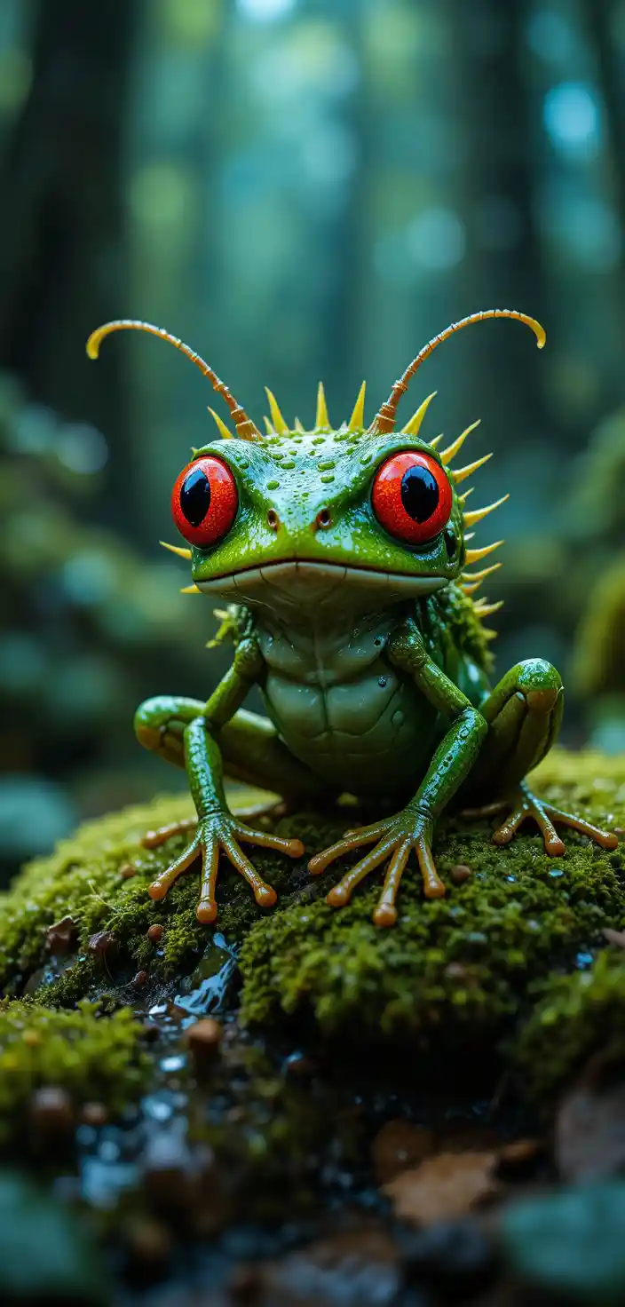 Quirky Bug Eyed Fantasy Creature On Mossy Forest Floor