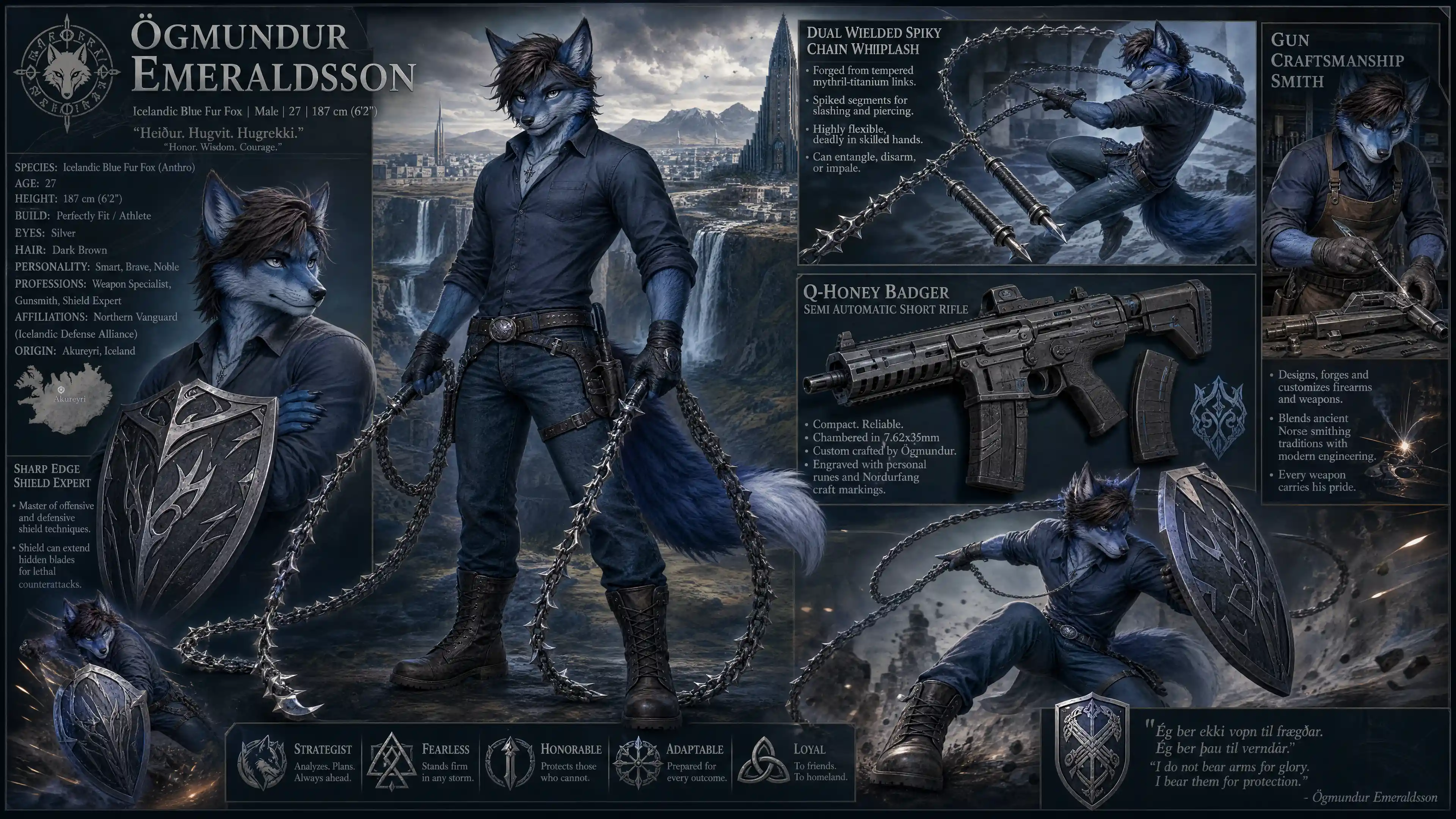 Anthro Fox Warrior With Rifle And Shield In Casual Clothes