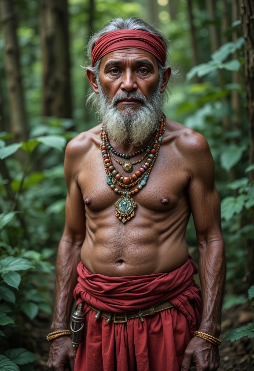 Old Malay Guide Emerging From Dense Tropical Forest