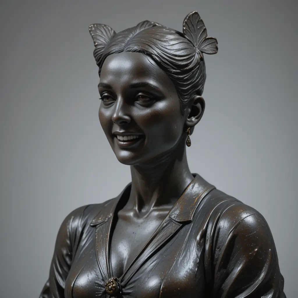 Bronze bust of a contemplative woman in formal suit