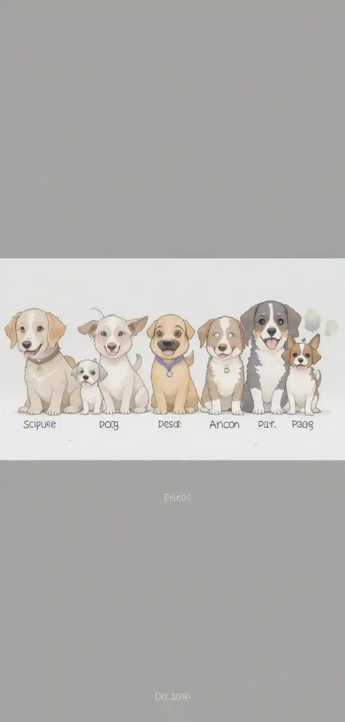 Cute cartoony lineup of twelve different dog breeds