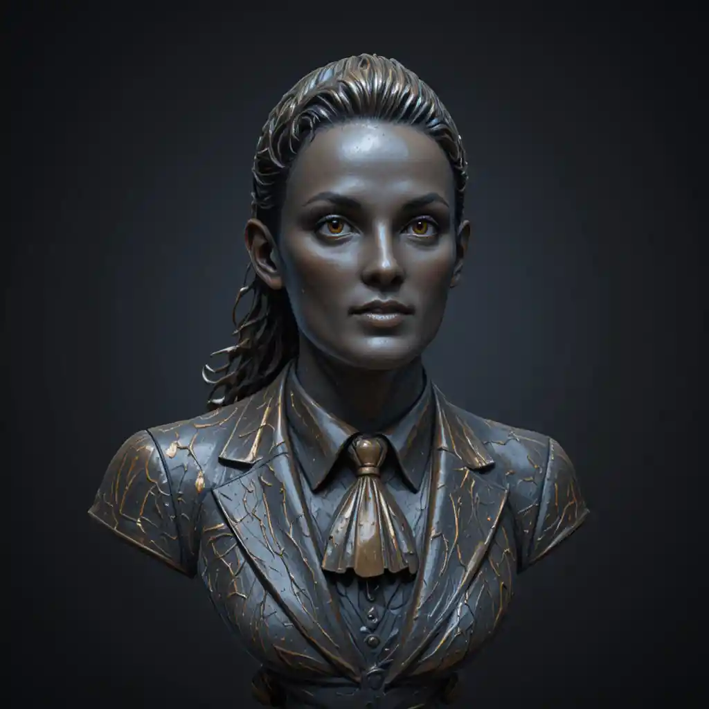 Drammatico busto in bronzo di un uomo distinto e contemplativo