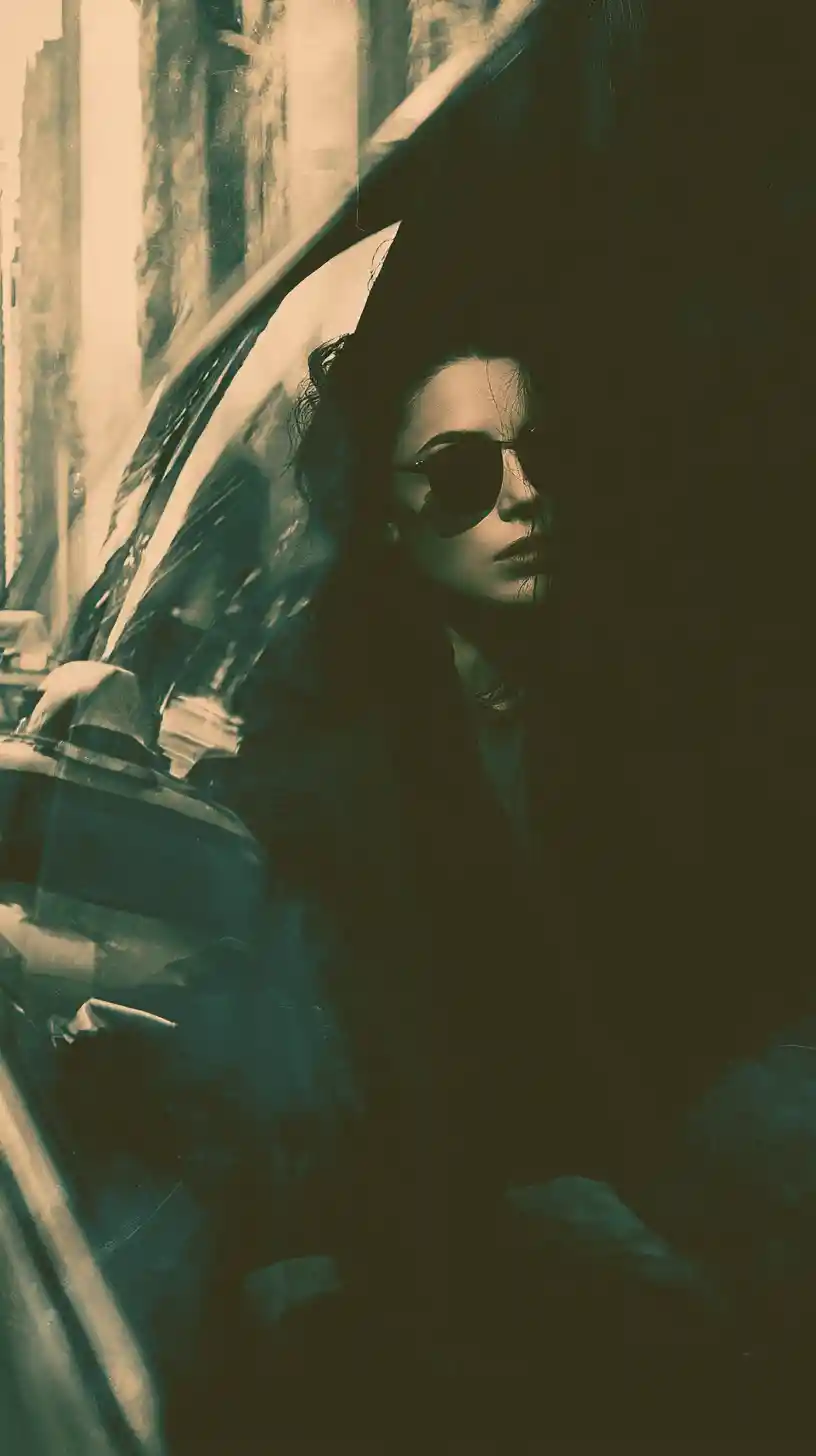 Sunglasses catching early morning sunlight on a city street