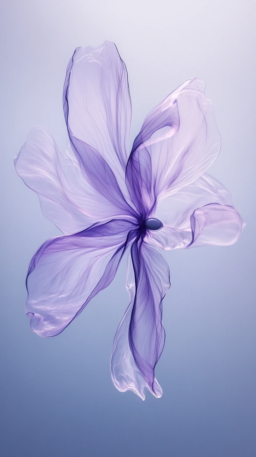 Translucent spirit of glass like petals drifting in mist