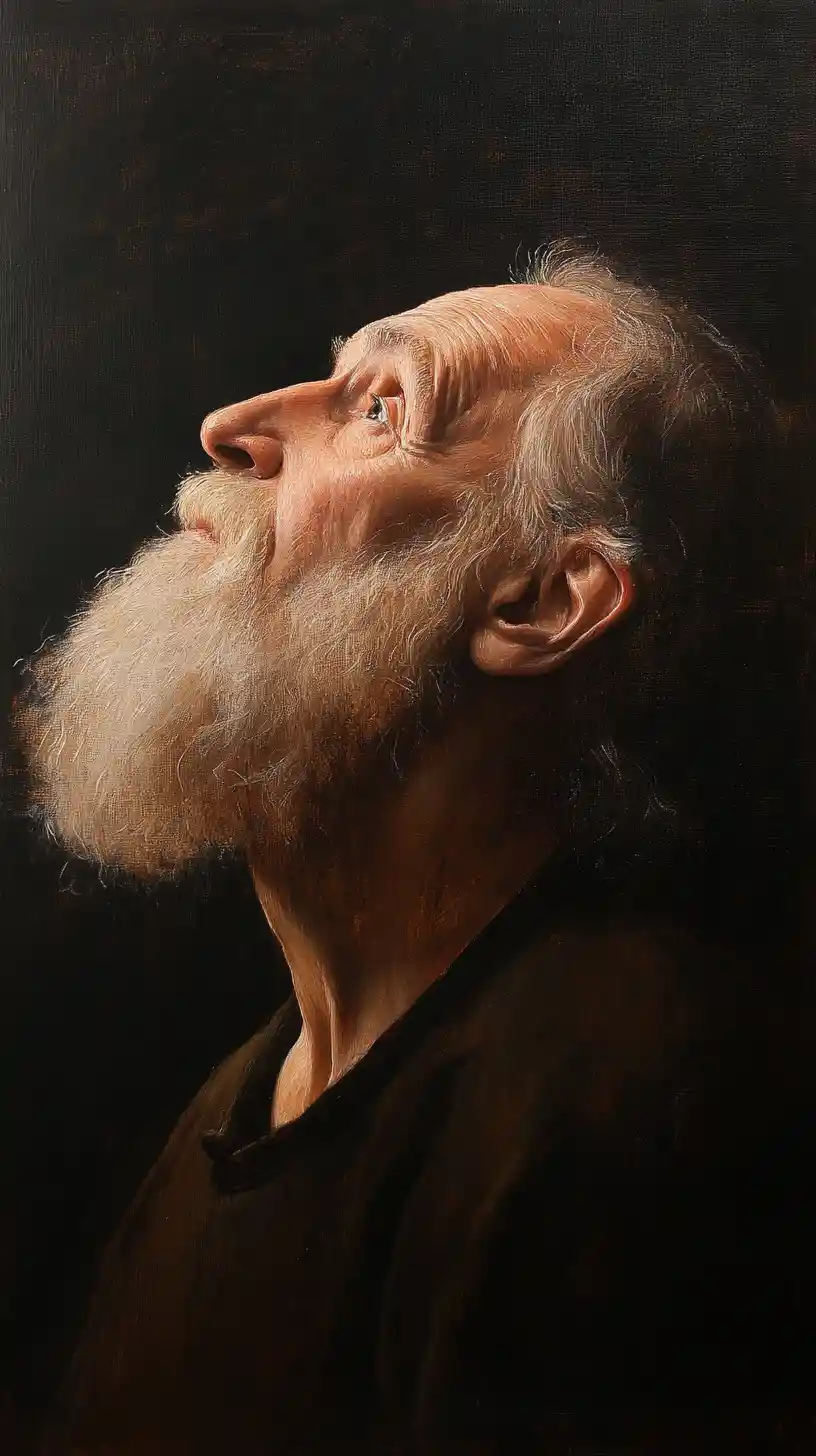 Elderly bearded man in contemplative classical oil portrait