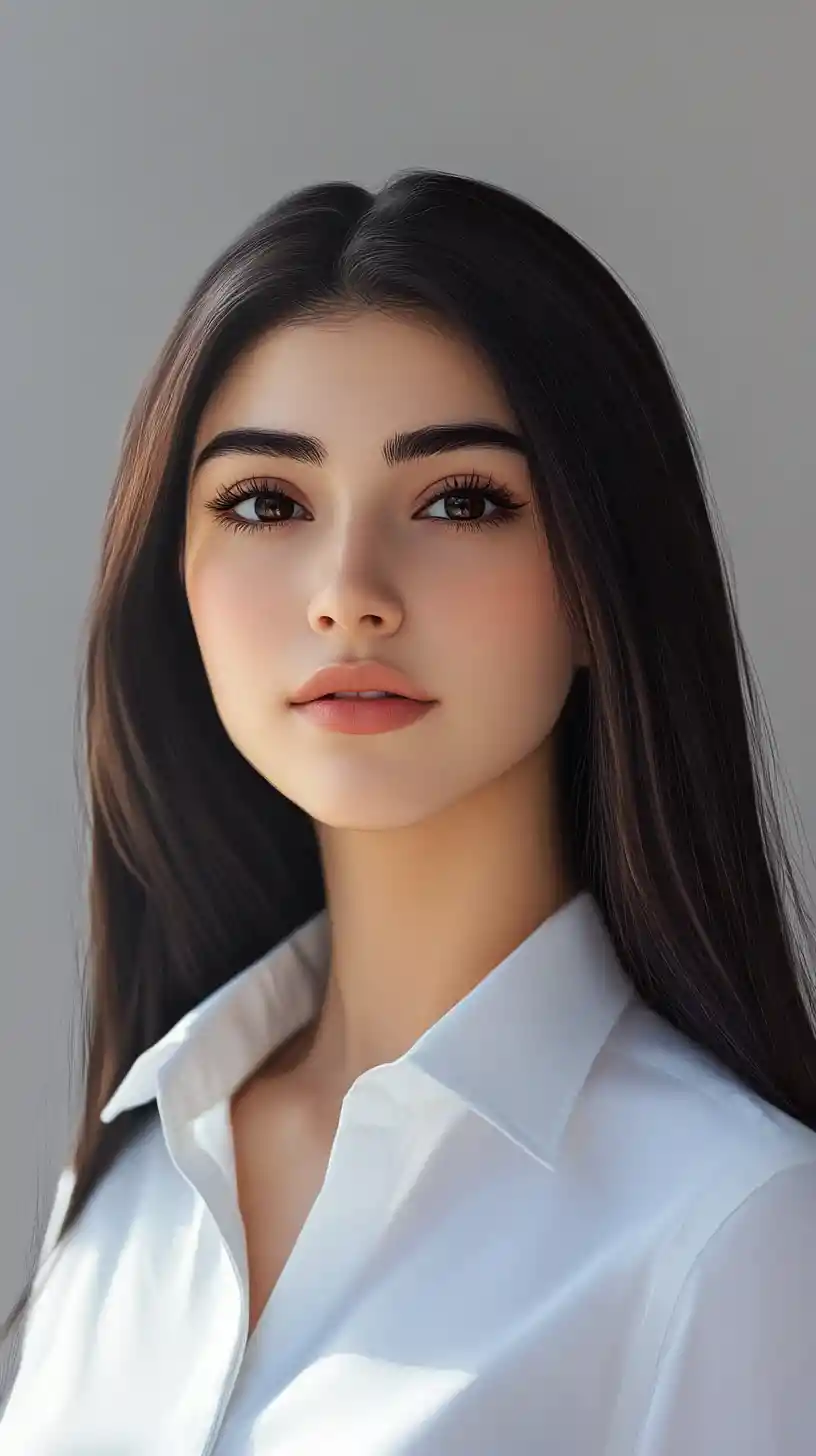 Calm digital portrait of a young woman in white shirt