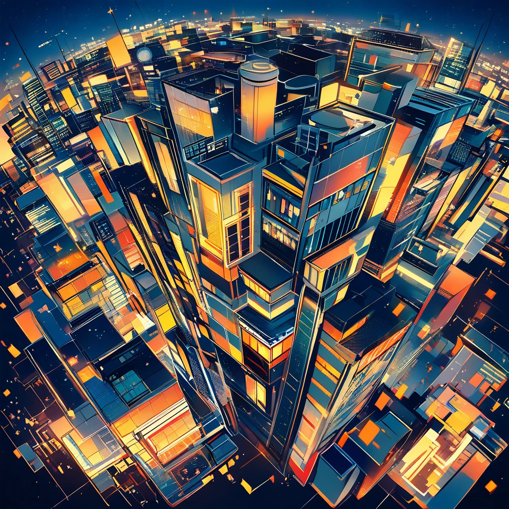 Quiet felt city skyline under a deep navy night sky