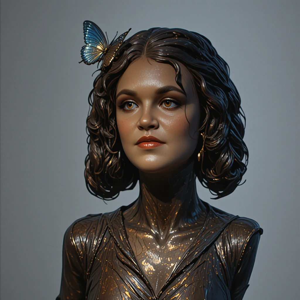Dramatic bronze bust of a contemplative woman in suit