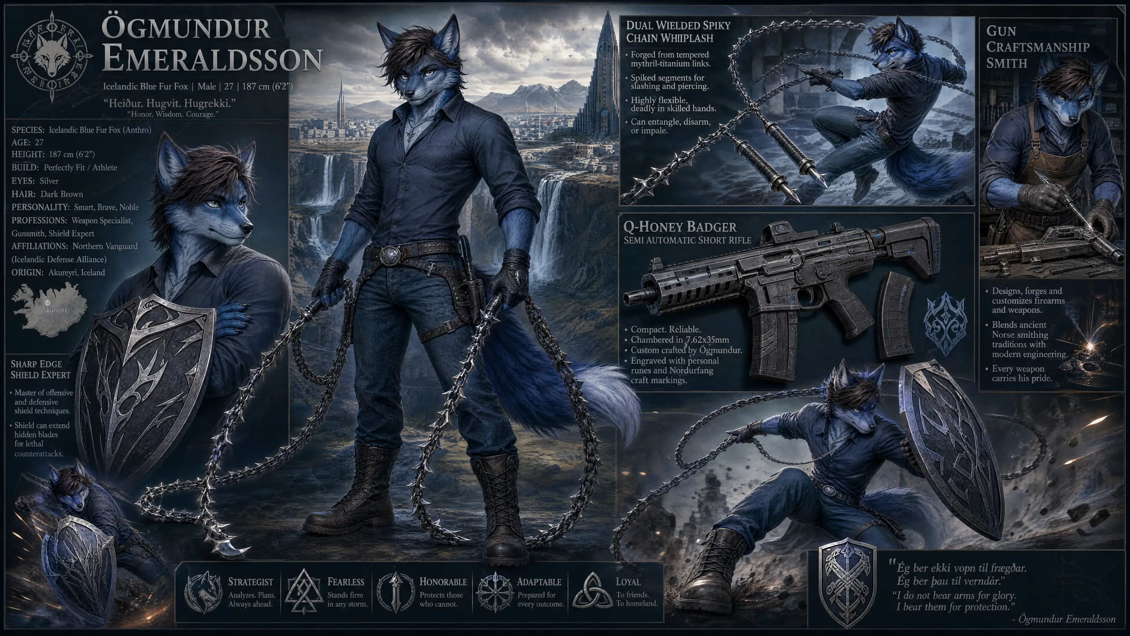 Anthro Fox Warrior With Rifle And Shield In Casual Clothes
