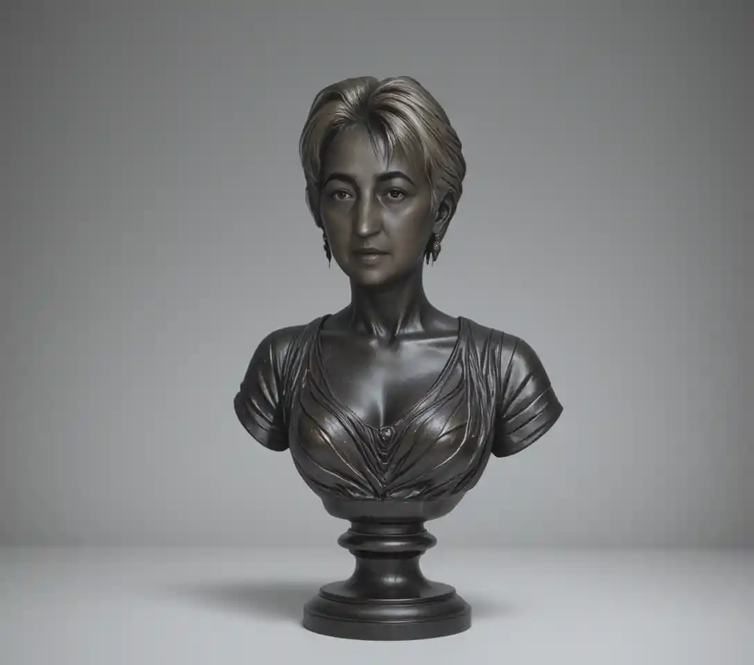 Bronze female bust on ornate louis xiv chest of drawers