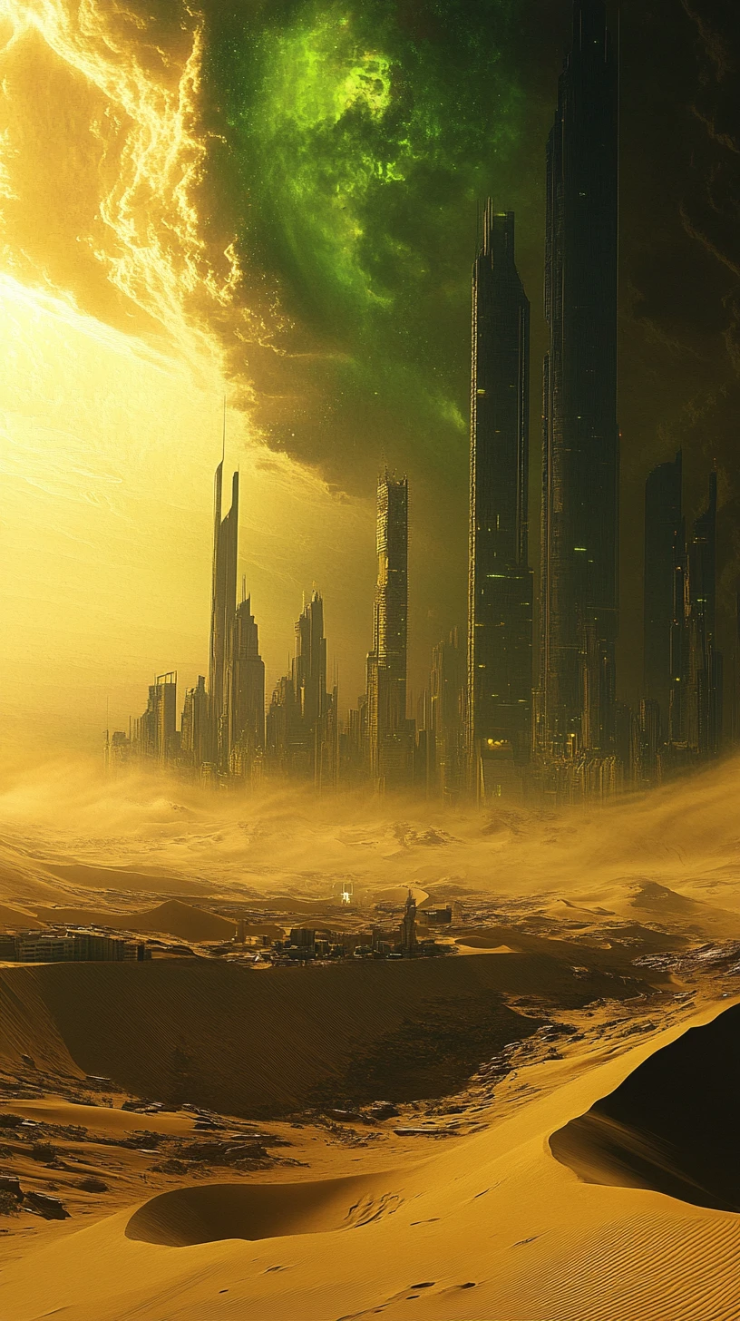 Panoramic Desert Dunes Leading Into Modern City Skyline
