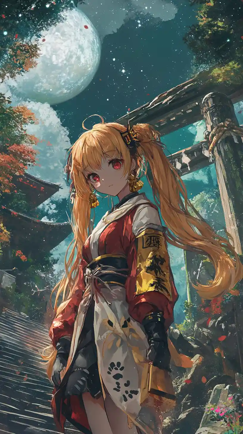 Anime girl floating in outer space near a ringed planet