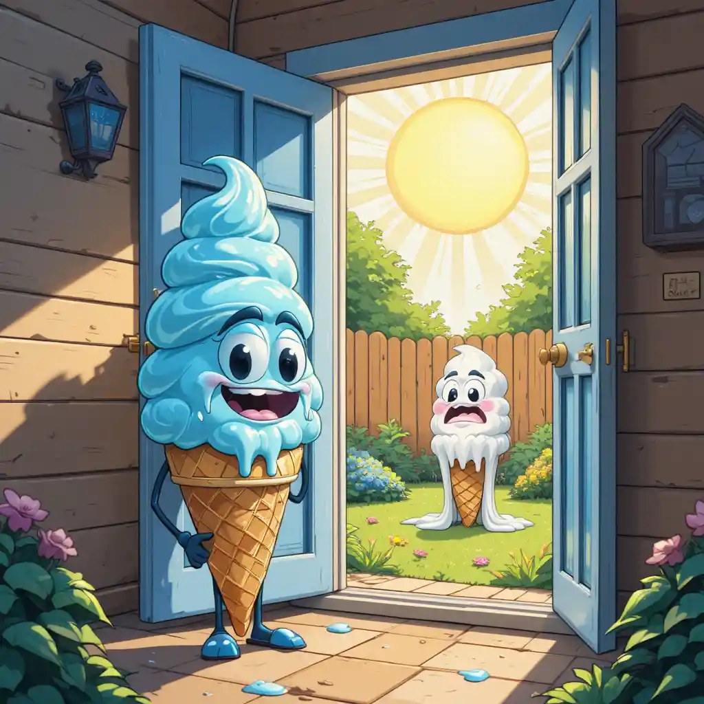 Smiling Ice Cream Cone Relaxing Inside Air Conditioned Home