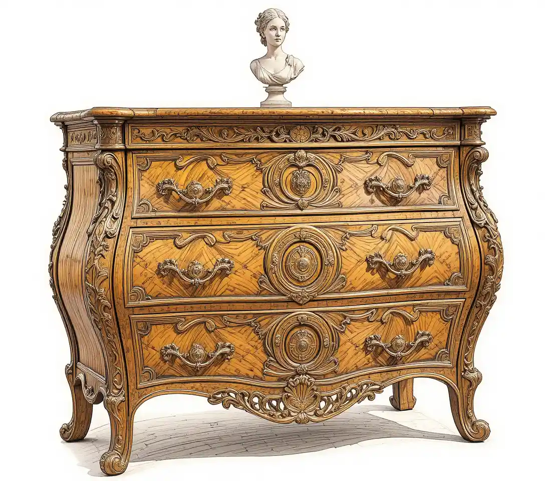 Elegant louis xiv style chest of drawers with bust