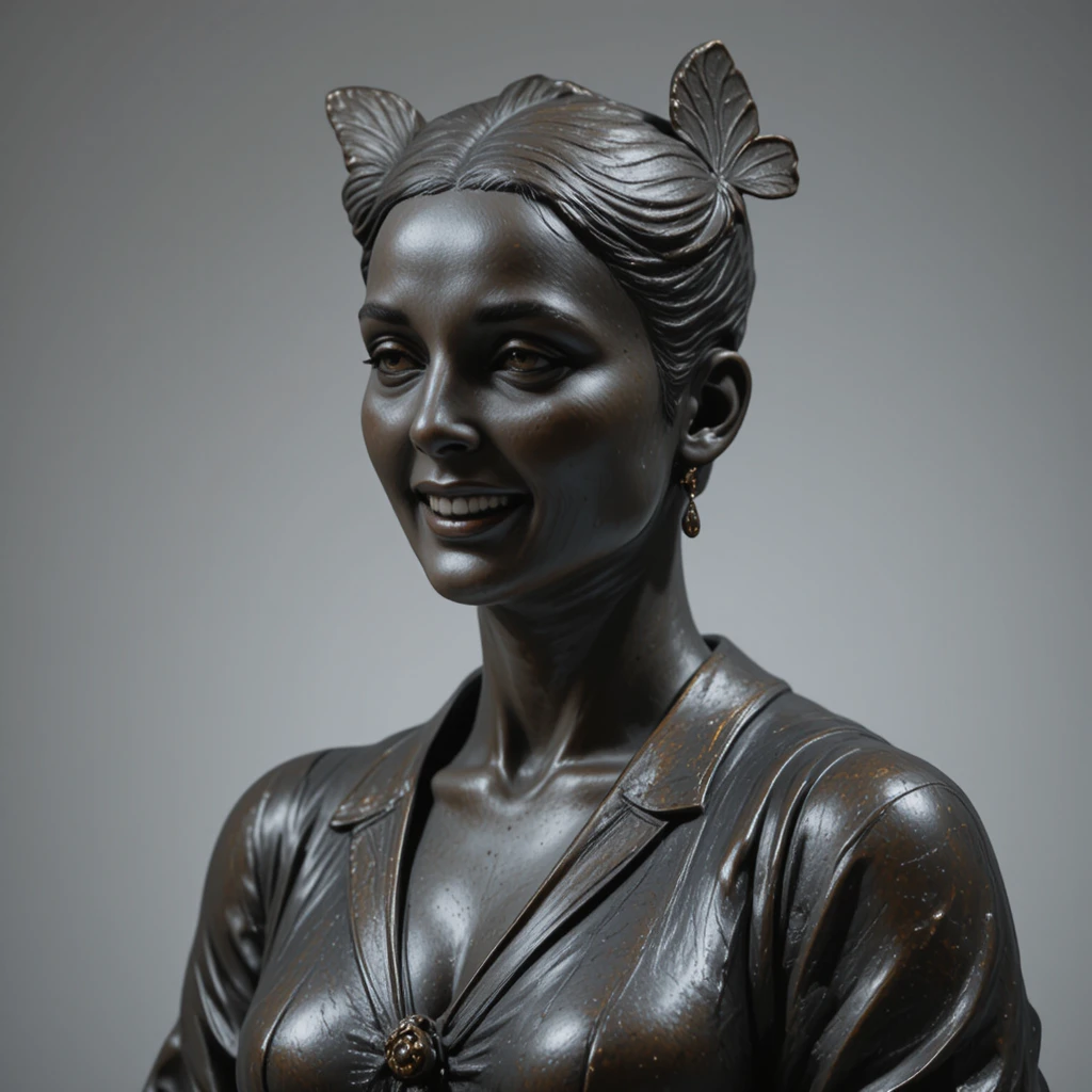 Bronze bust of a contemplative woman in formal suit