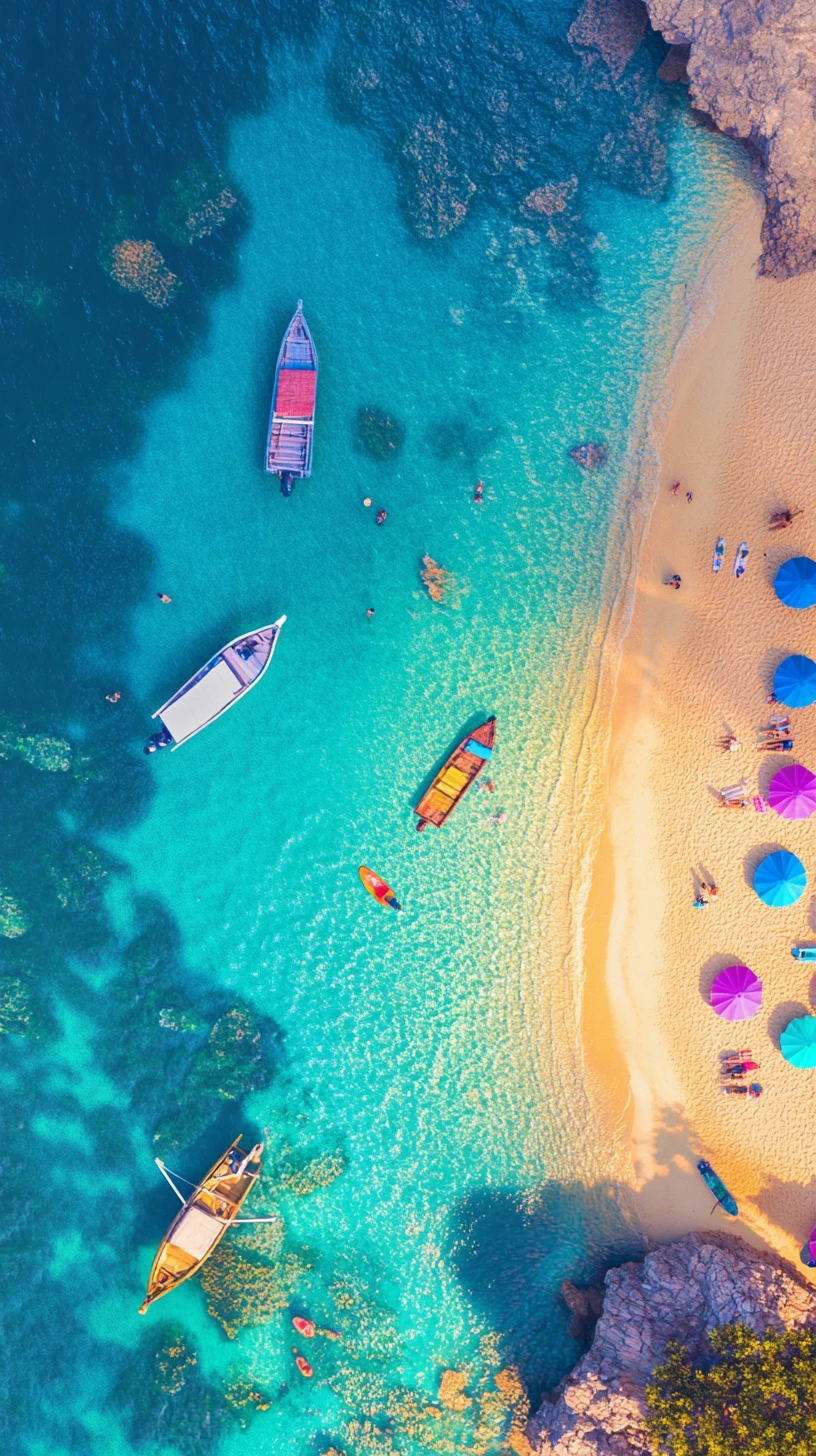 Luftaufnahme eines tropischen Strandes mit türkisfarbenem Meer