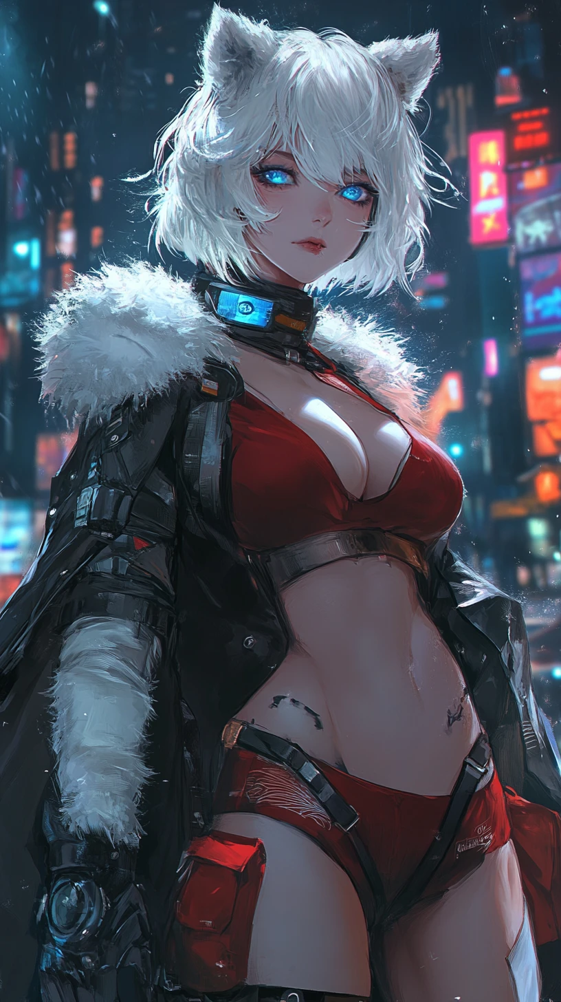 Anime girl warrior in fur cape with crystal armor